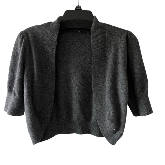 Sweaters - 100% Cashmere Vintage Y2K Aqua Gray Open-Front Short Sleeve Sweater